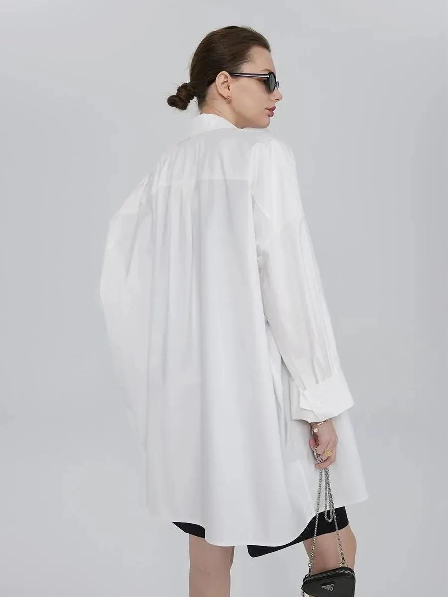 100 Cotton Oversized Button Down Drop Shoulder Shirt with Curved Hemline