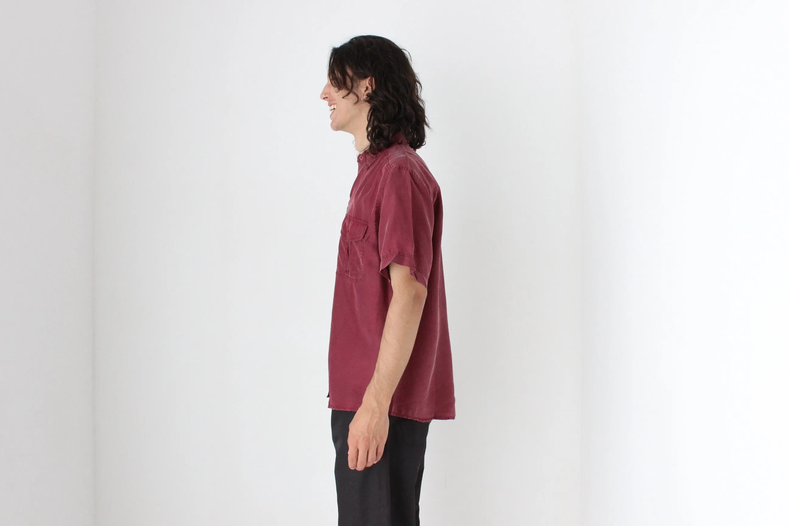 80s MATTE SILK Boxy Double Pocket Shirt in Burgundy
