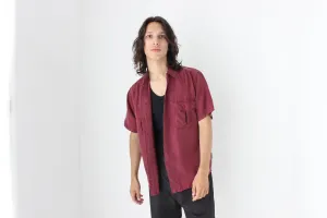 80s MATTE SILK Boxy Double Pocket Shirt in Burgundy