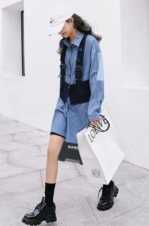 8GIRLS LONGLINE STRIPE SHIRT WITH DETACHABLE VEST