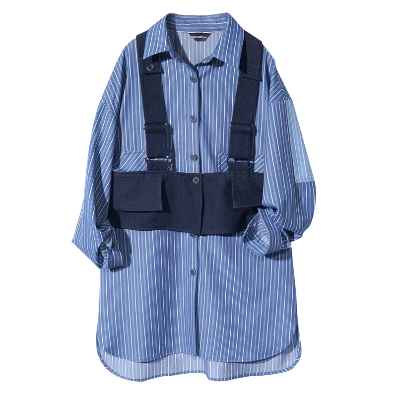 8GIRLS LONGLINE STRIPE SHIRT WITH DETACHABLE VEST