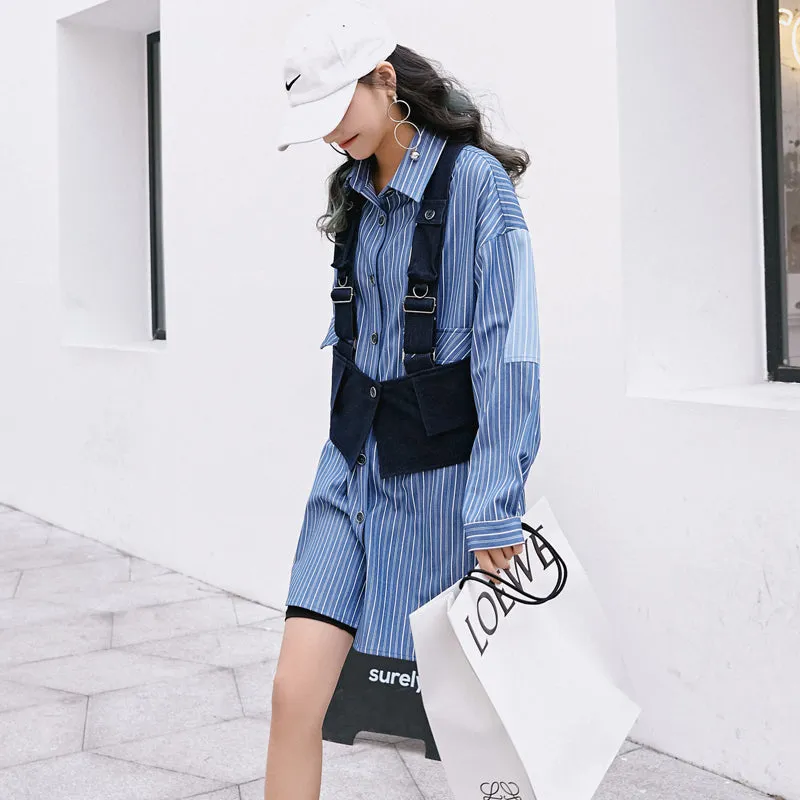 8GIRLS LONGLINE STRIPE SHIRT WITH DETACHABLE VEST