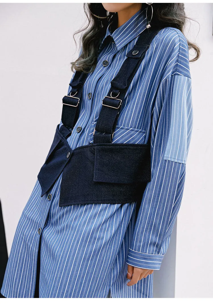 8GIRLS LONGLINE STRIPE SHIRT WITH DETACHABLE VEST