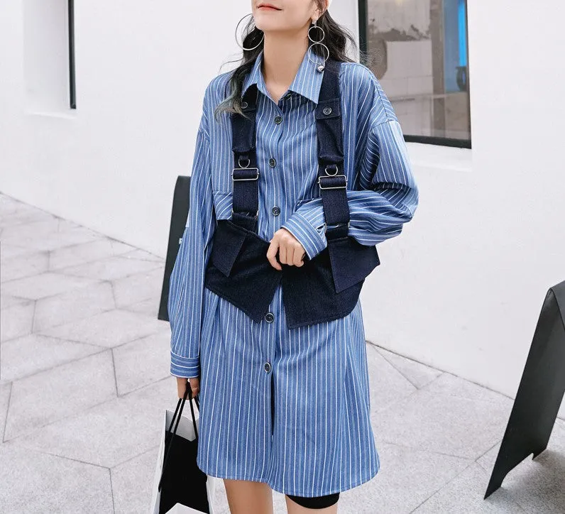 8GIRLS LONGLINE STRIPE SHIRT WITH DETACHABLE VEST