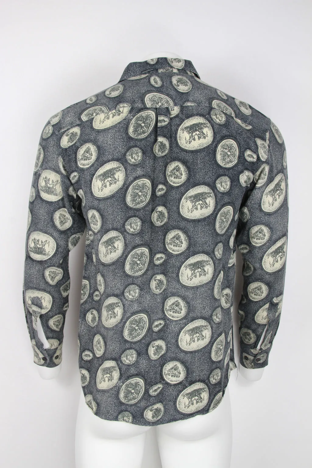 90s Long sleeve viscose shirt - Grey with Cherubs - S/M