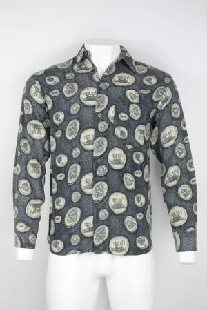 90s Long sleeve viscose shirt - Grey with Cherubs - S/M