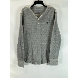 AMERICAN EAGLE OUTFITTERS Men's Gray Classic-Fit Thermal Henley Shirt SZ L