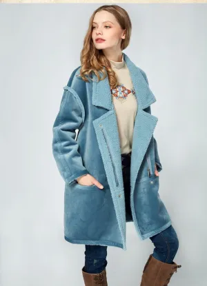 ARTKA BORG LINED FAUX SUEDE COAT IN NAVY
