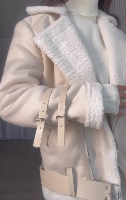 Beige Lambswool Leather Jacket