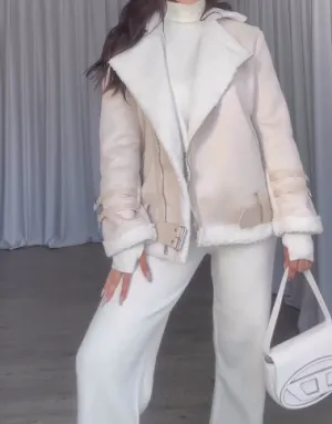 Beige Lambswool Leather Jacket