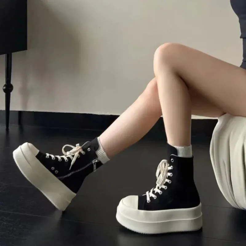 binfenxie  -  Thick bottom height increase gang shoes female tide cool summer new lace up muffin plate shoes with skirt short boots