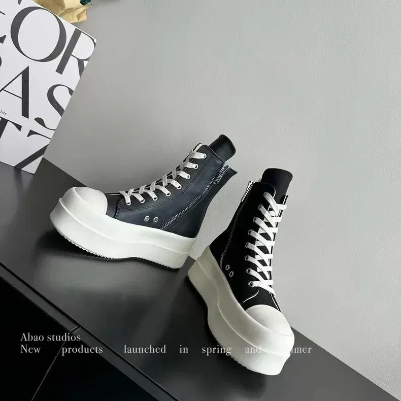 binfenxie  -  Thick bottom height increase gang shoes female tide cool summer new lace up muffin plate shoes with skirt short boots