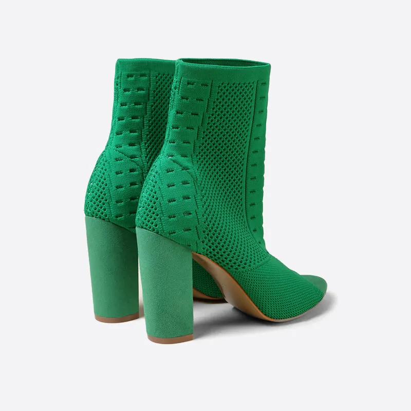 binfenxie- Women Peep Toe Block Sock Boots
