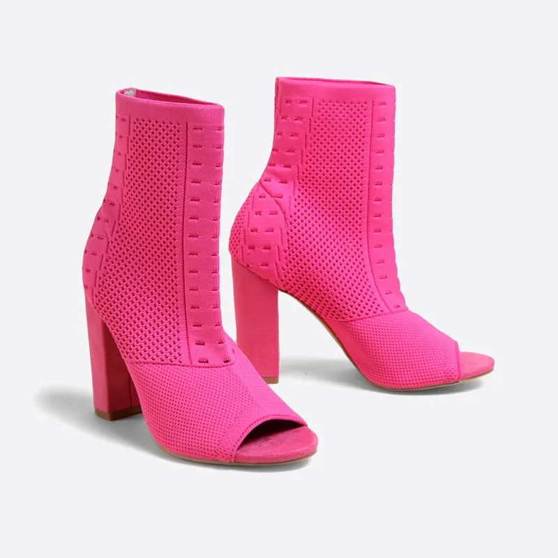binfenxie- Women Peep Toe Block Sock Boots