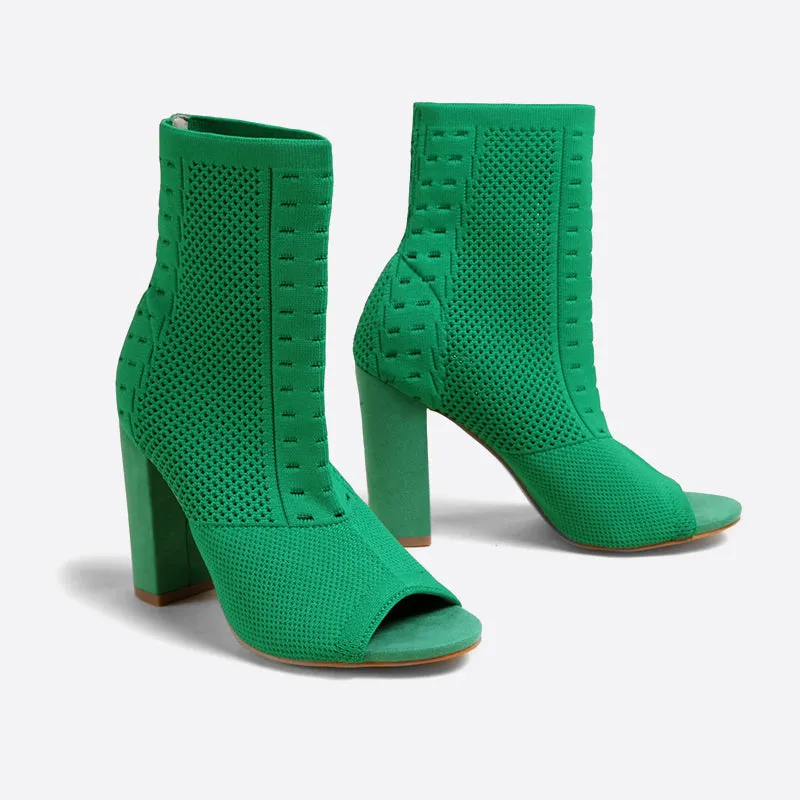 binfenxie- Women Peep Toe Block Sock Boots