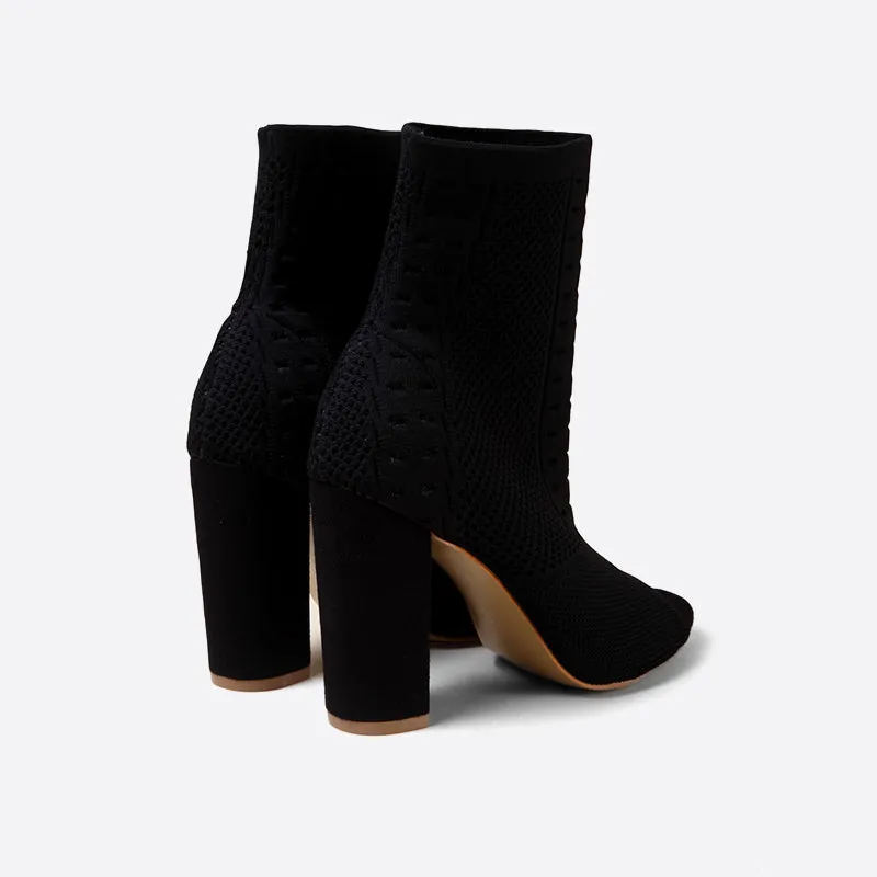 binfenxie- Women Peep Toe Block Sock Boots
