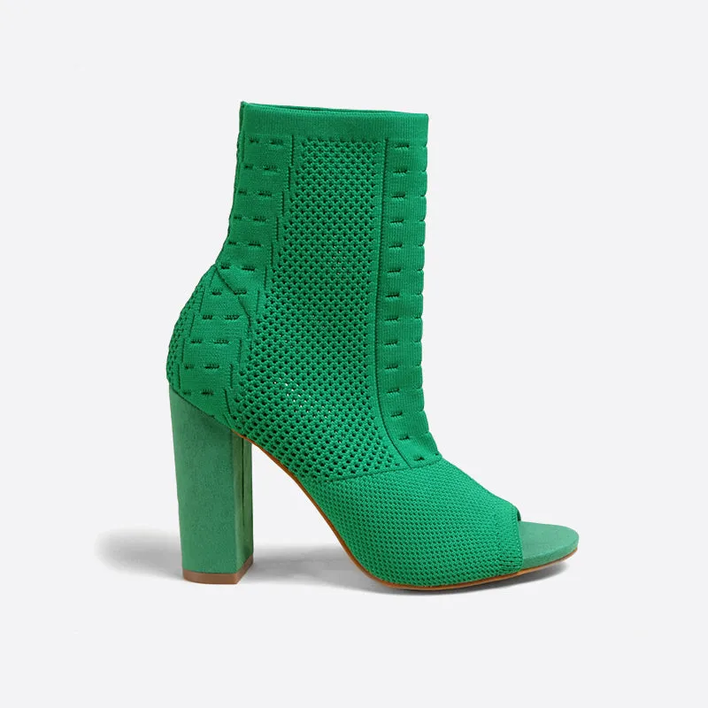 binfenxie- Women Peep Toe Block Sock Boots