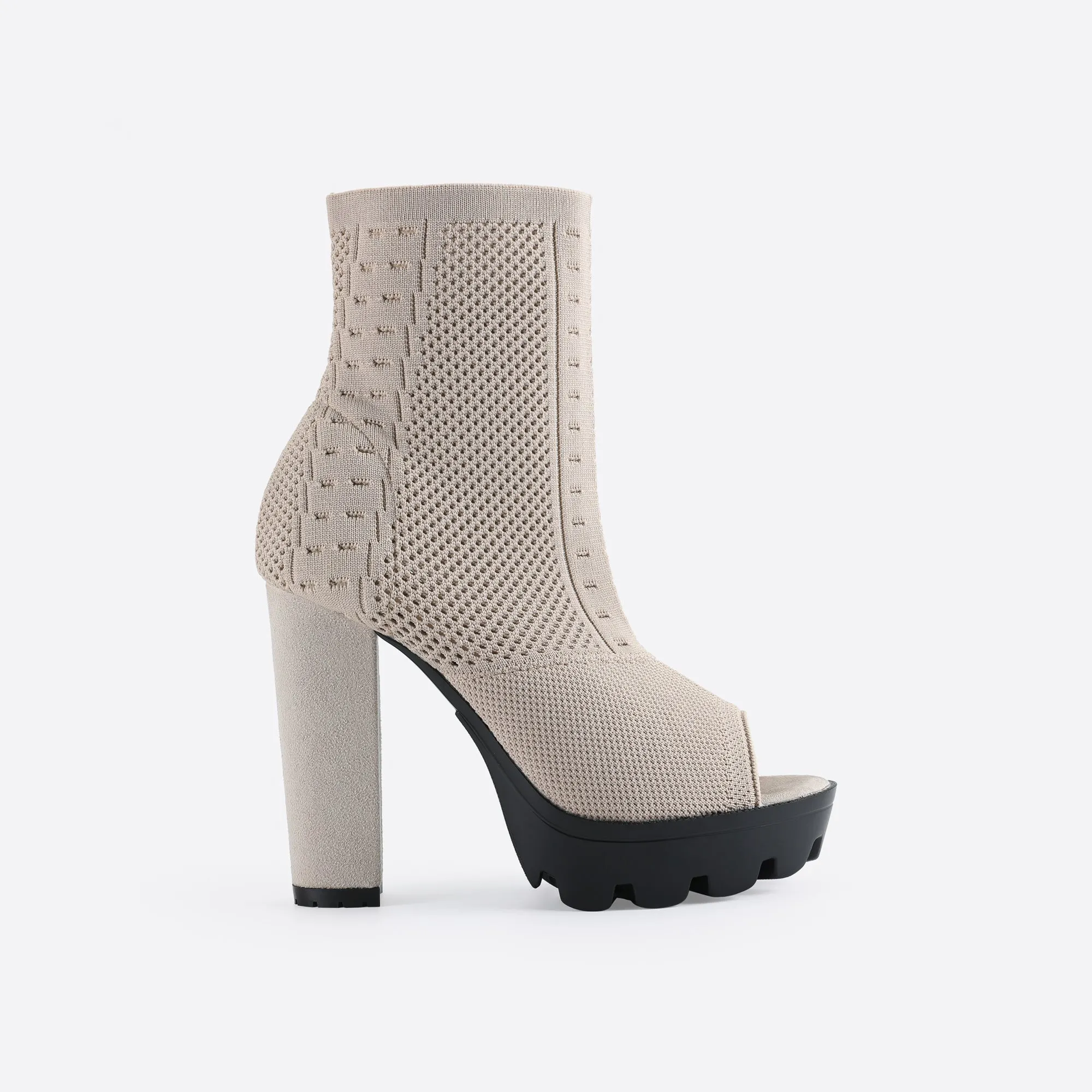 binfenxie- Women Peep Toe Block Sock Boots