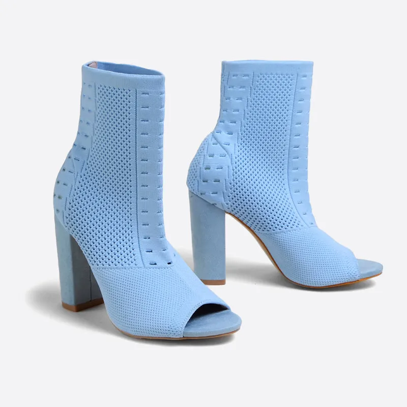 binfenxie- Women Peep Toe Block Sock Boots