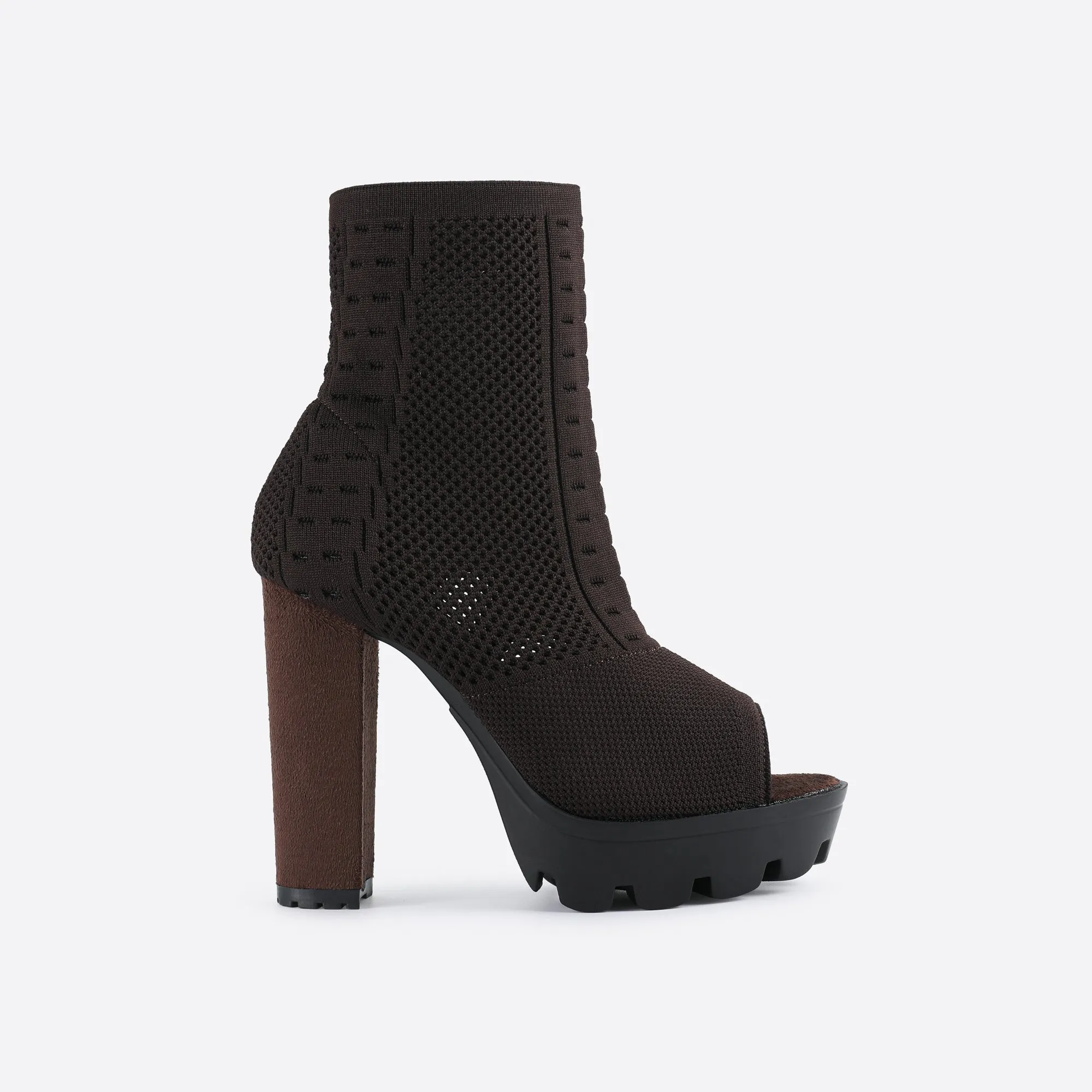binfenxie- Women Peep Toe Block Sock Boots