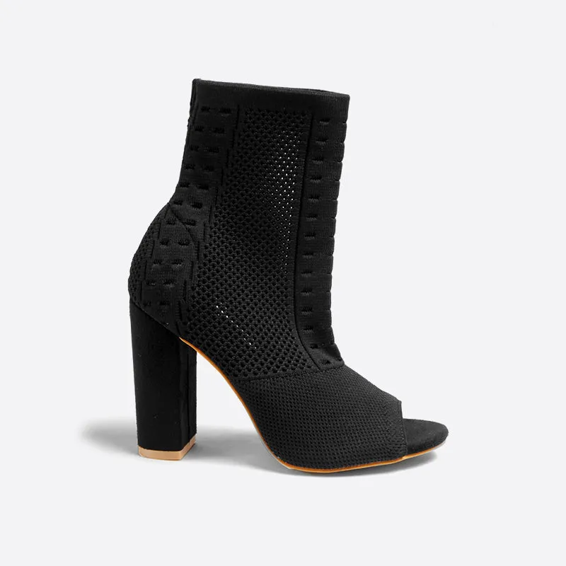 binfenxie- Women Peep Toe Block Sock Boots