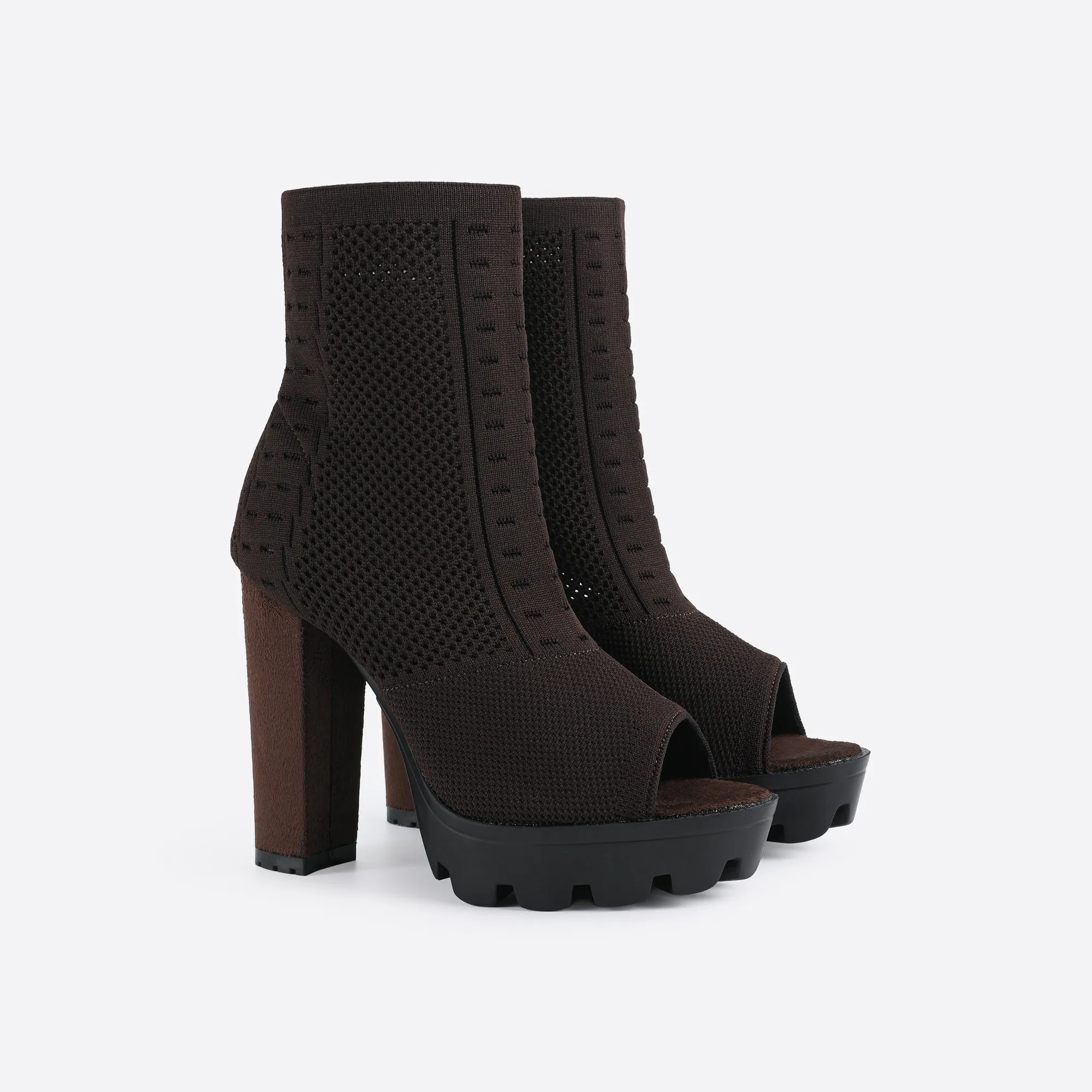 binfenxie- Women Peep Toe Block Sock Boots