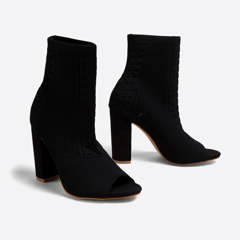 binfenxie- Women Peep Toe Block Sock Boots