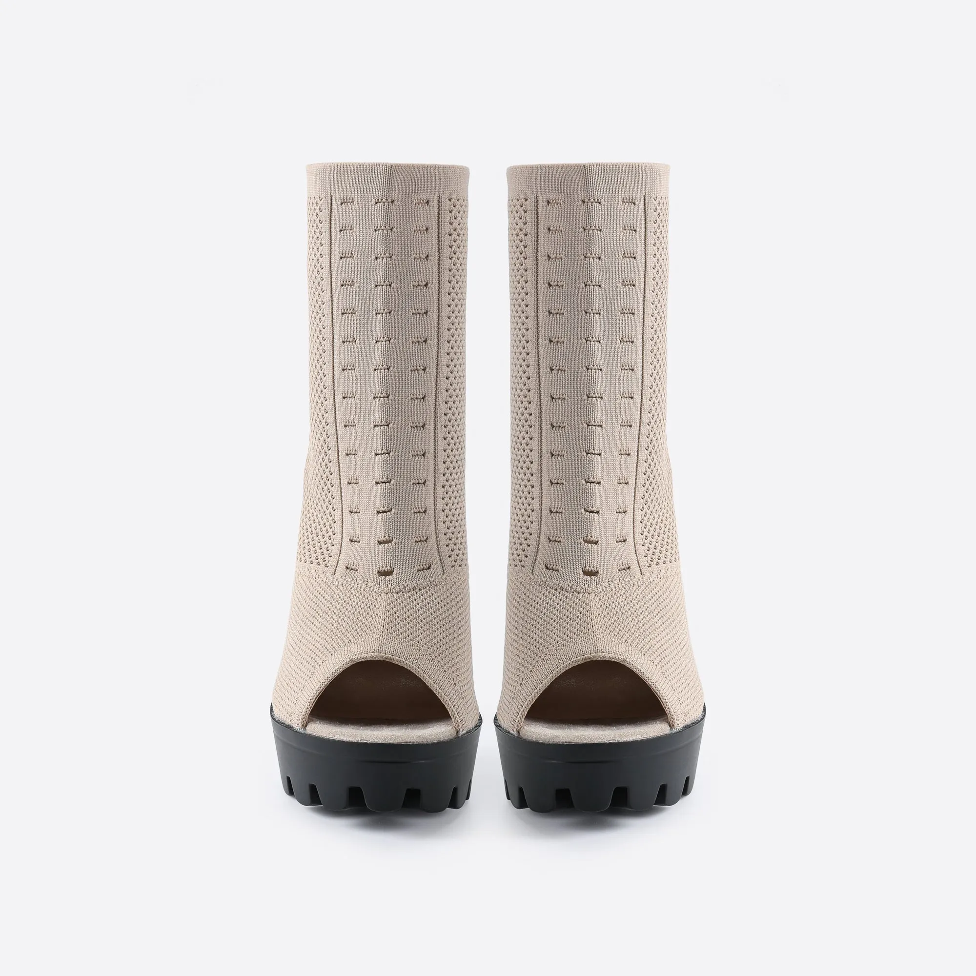 binfenxie- Women Peep Toe Block Sock Boots