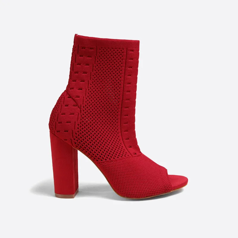 binfenxie- Women Peep Toe Block Sock Boots
