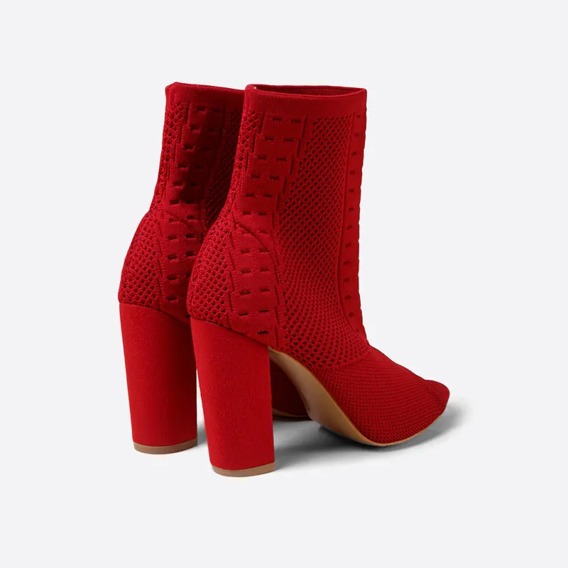 binfenxie- Women Peep Toe Block Sock Boots