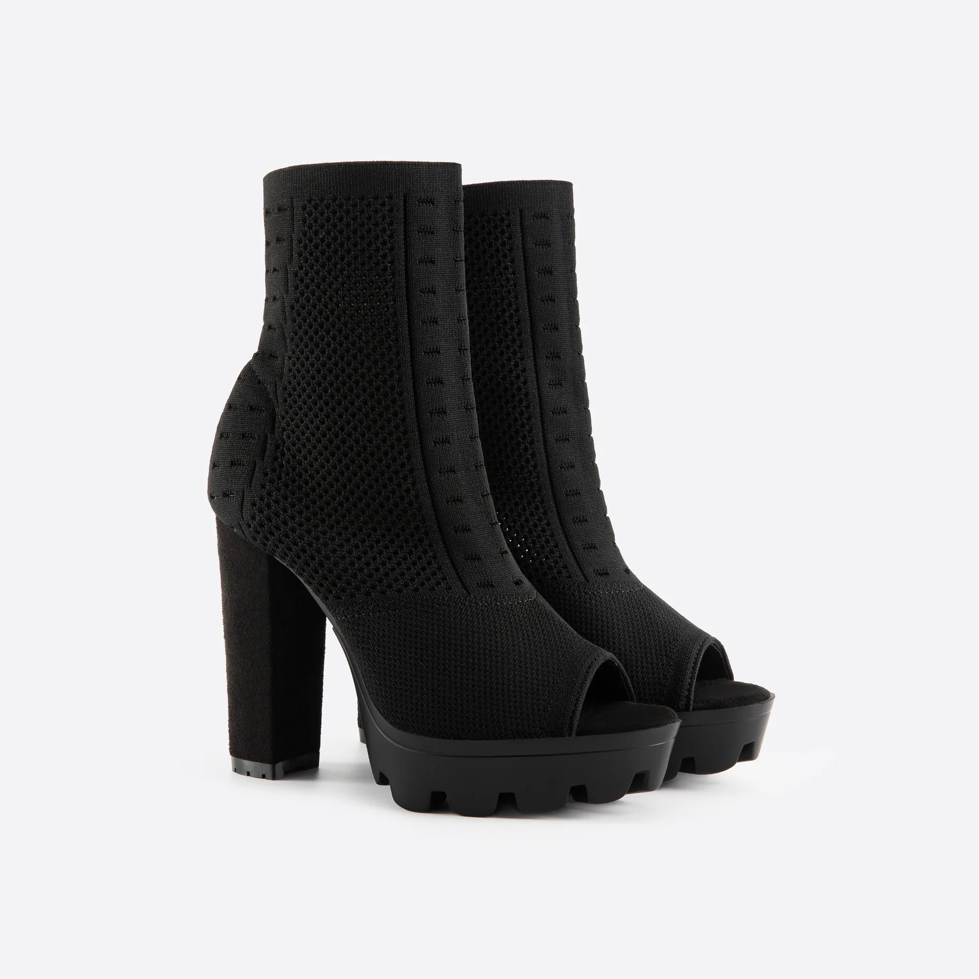 binfenxie- Women Peep Toe Block Sock Boots