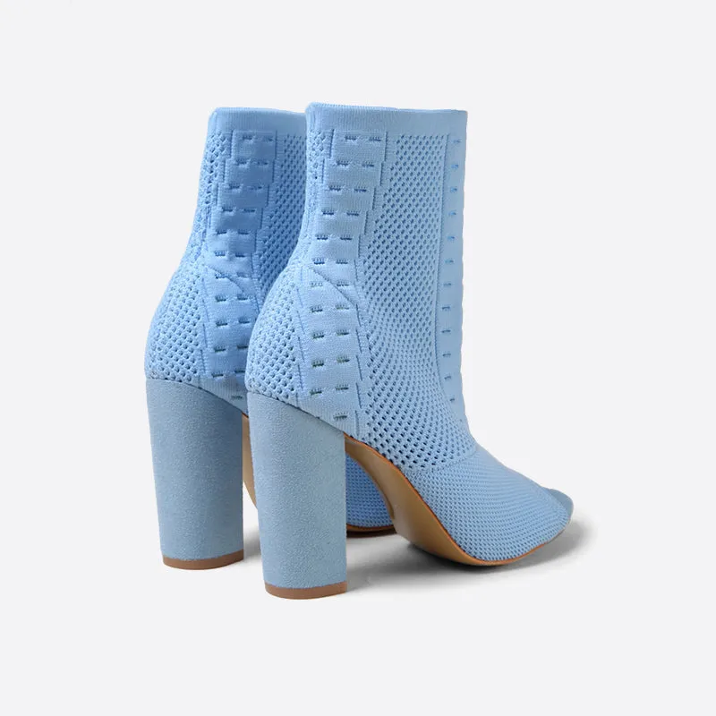 binfenxie- Women Peep Toe Block Sock Boots