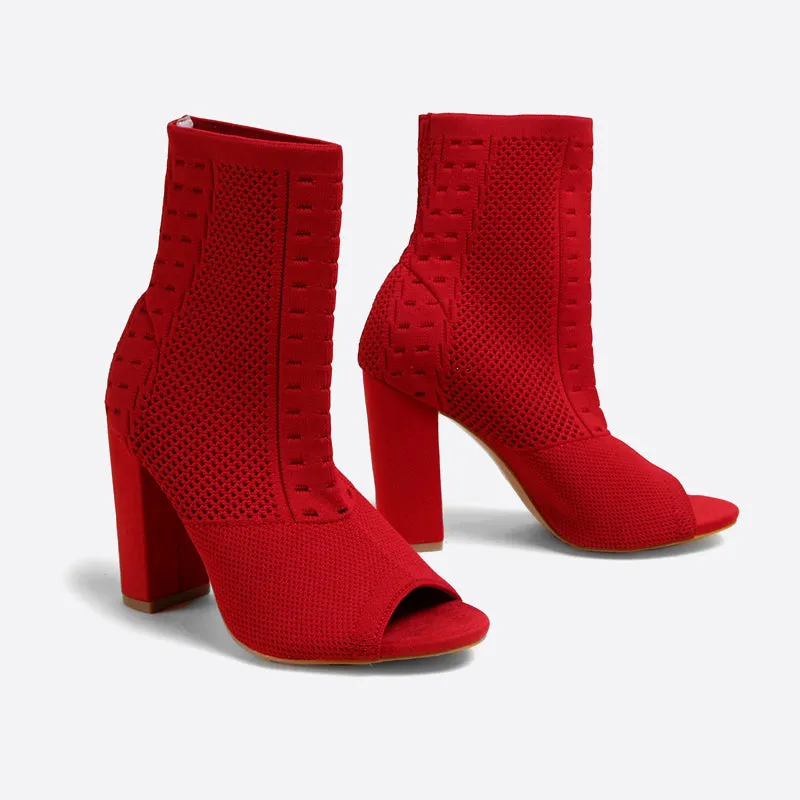 binfenxie- Women Peep Toe Block Sock Boots