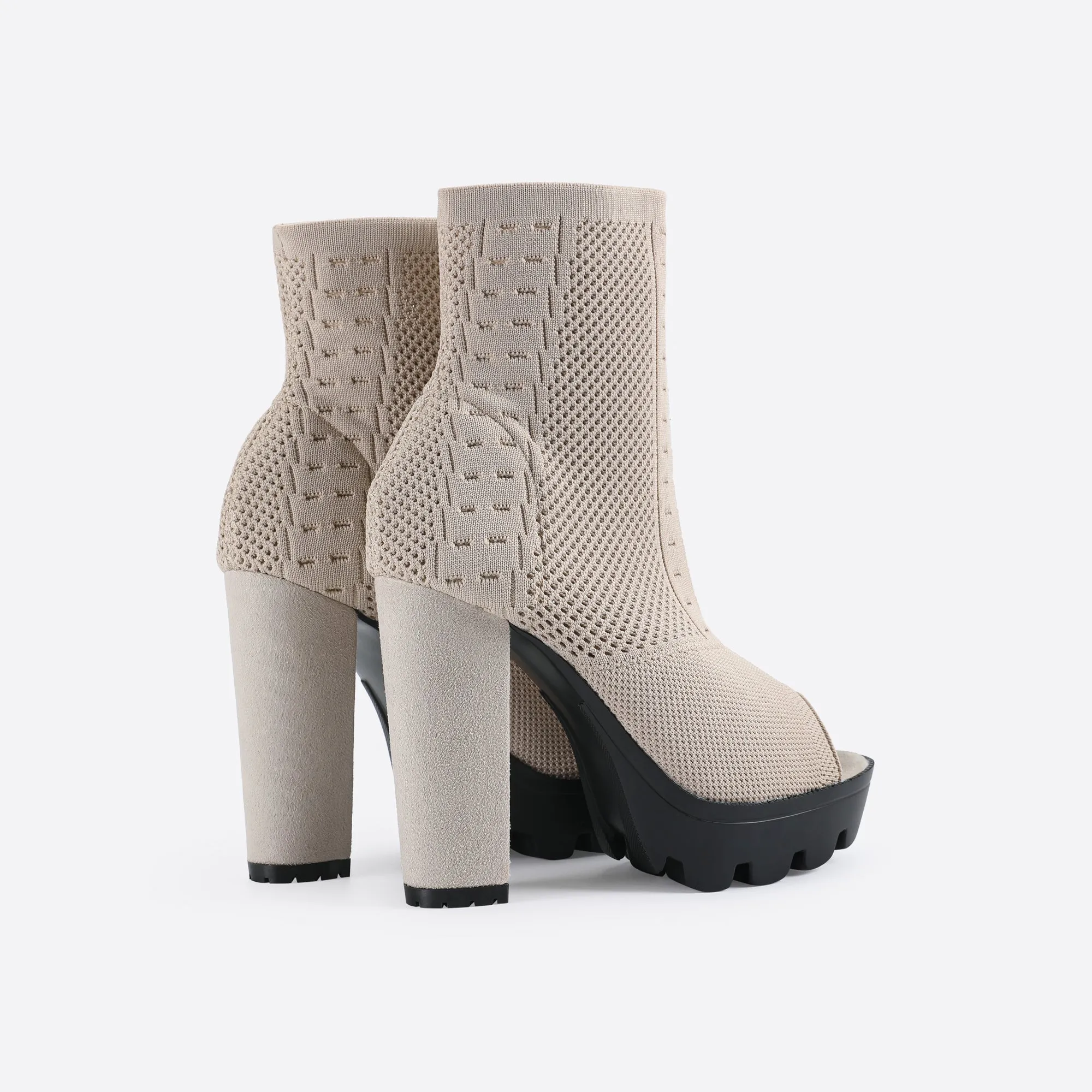 binfenxie- Women Peep Toe Block Sock Boots