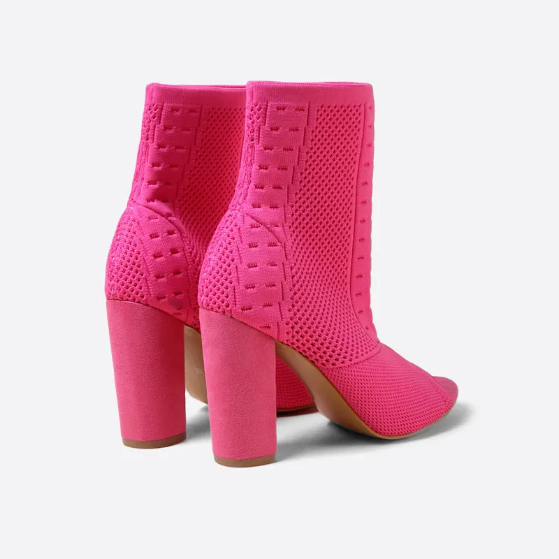 binfenxie- Women Peep Toe Block Sock Boots