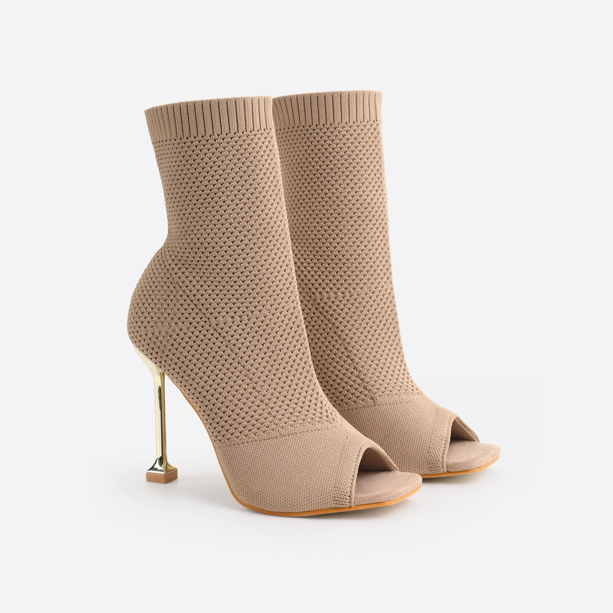 binfenxie- Women Peep Toe Stiletto Heeled Sock Boots