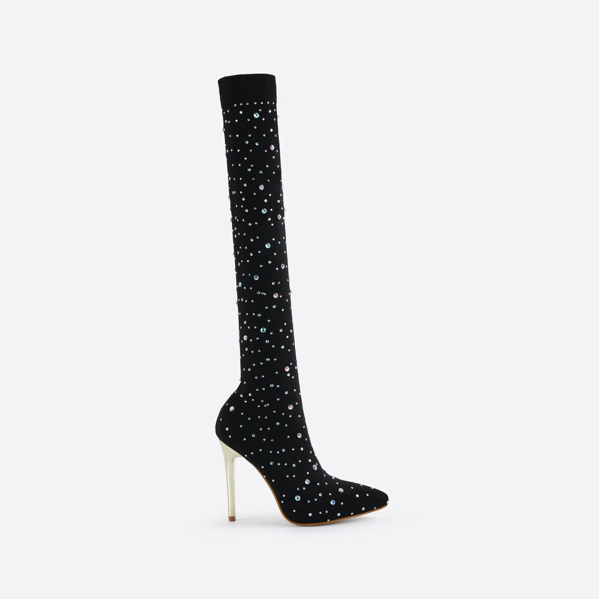 binfenxie- Women Rhinestone Over-The-Knee Sock Boots