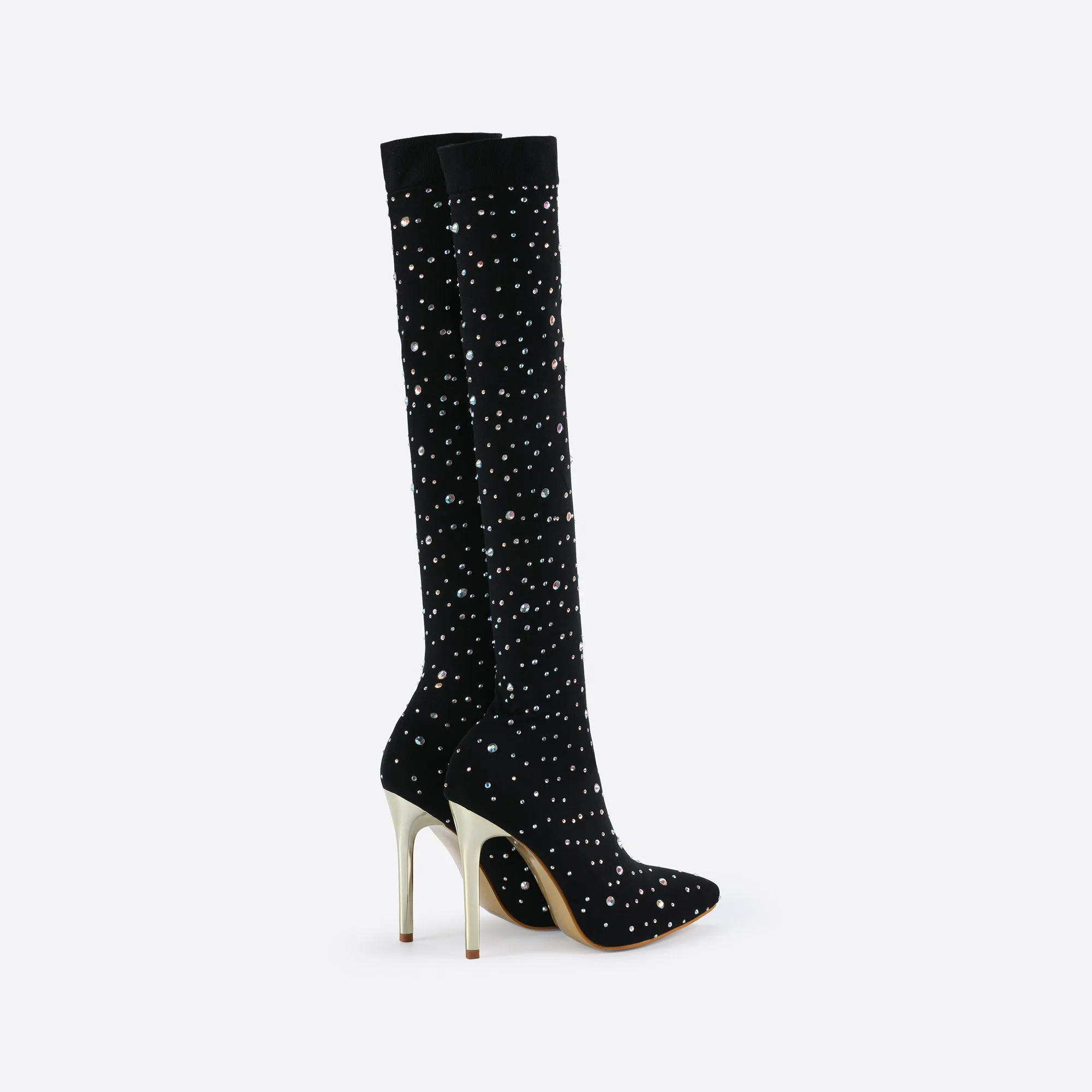 binfenxie- Women Rhinestone Over-The-Knee Sock Boots