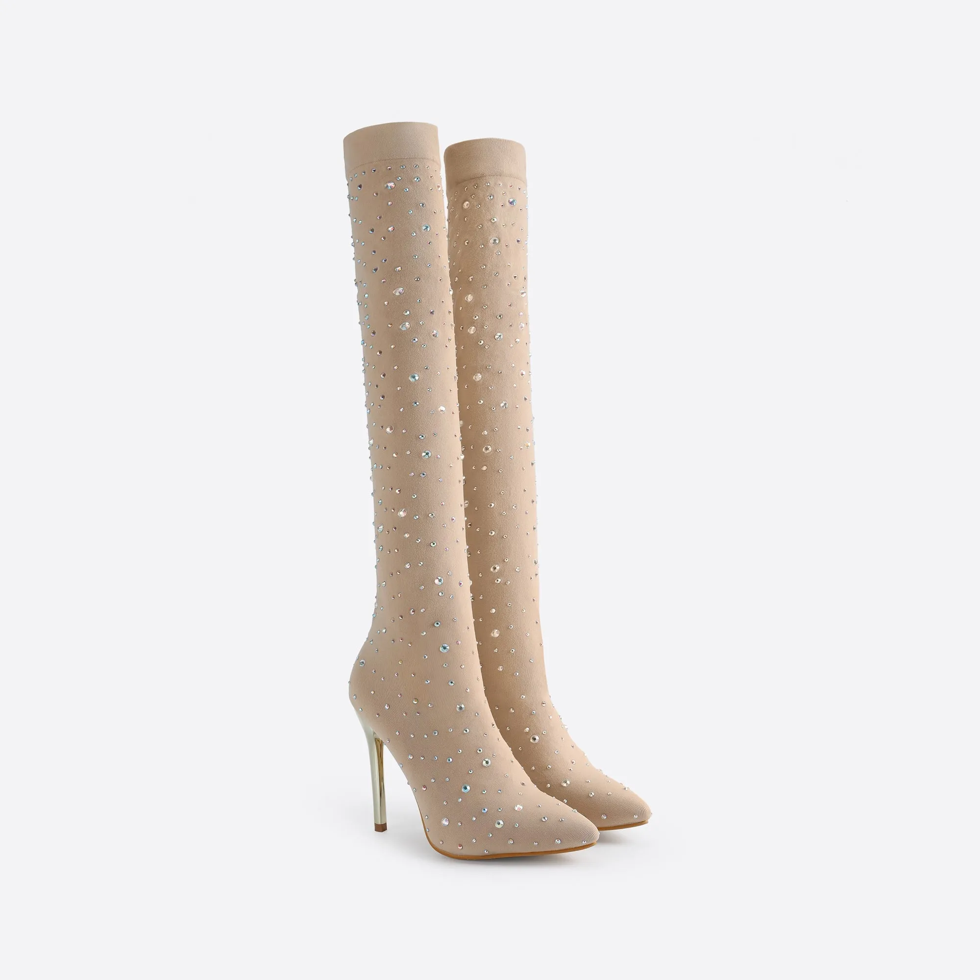 binfenxie- Women Rhinestone Over-The-Knee Sock Boots