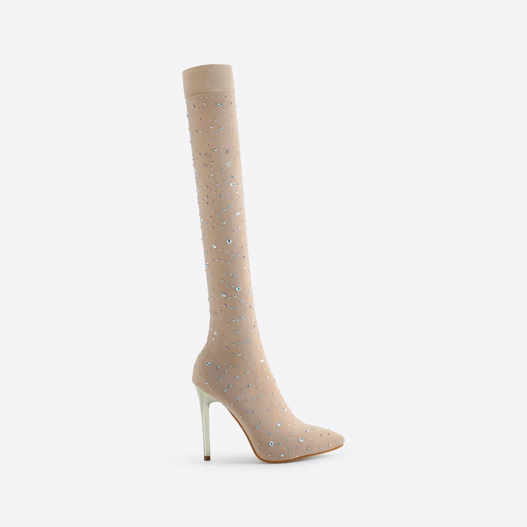 binfenxie- Women Rhinestone Over-The-Knee Sock Boots
