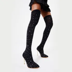 binfenxie- Women Rhinestone Over-The-Knee Sock Boots