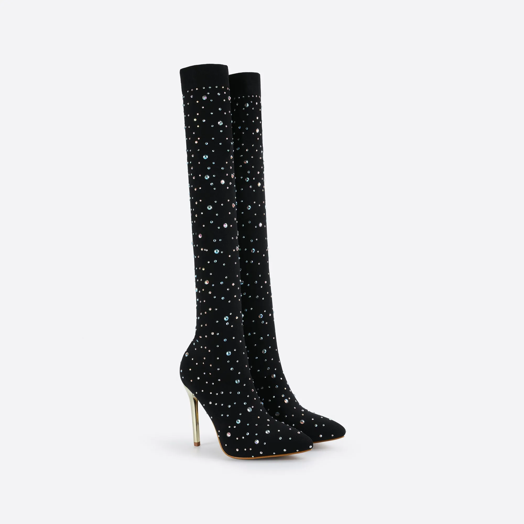 binfenxie- Women Rhinestone Over-The-Knee Sock Boots
