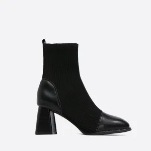 binfenxie-  Women Square Toe Knit Ankle Boots