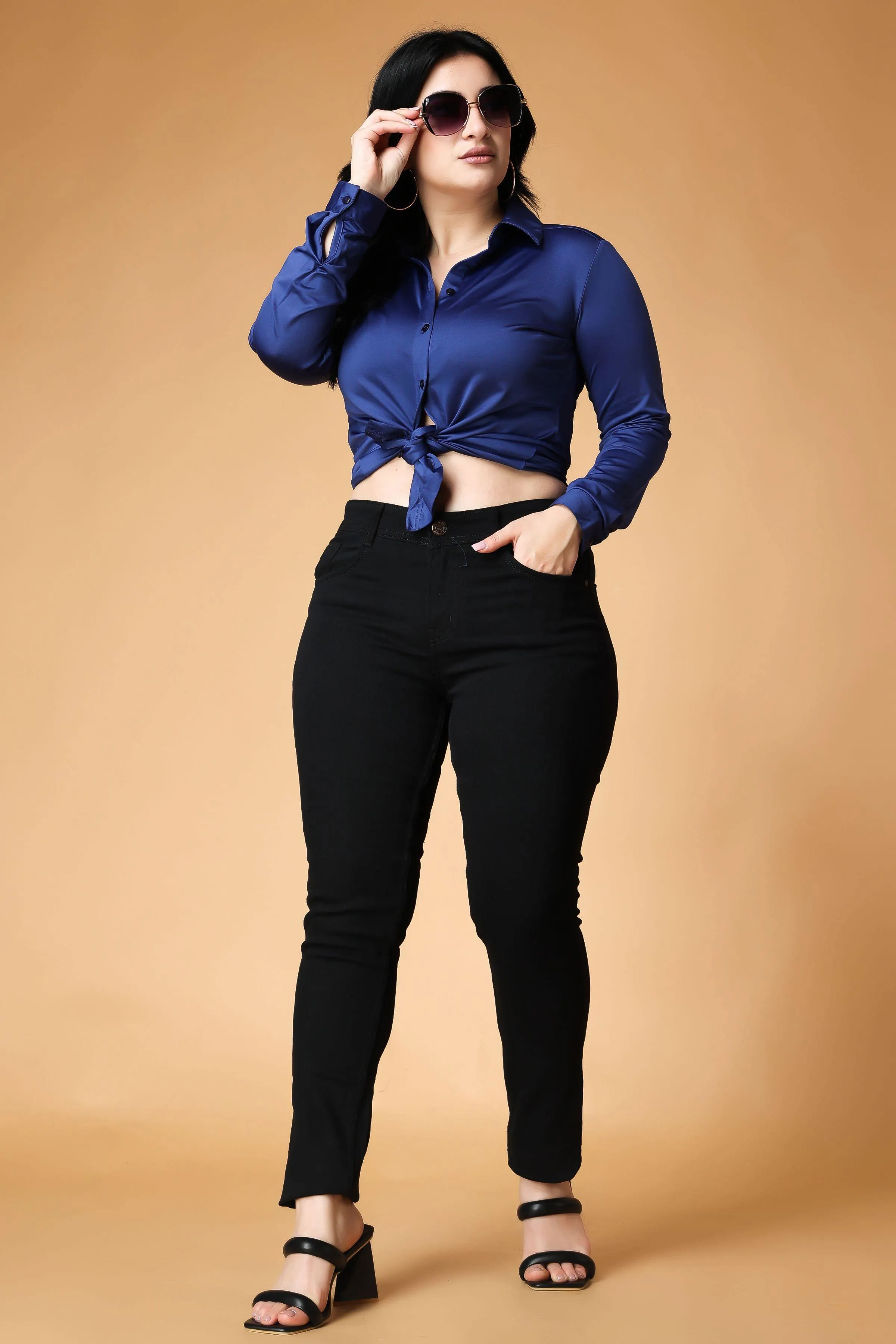 Blue Solid Satin Shirt