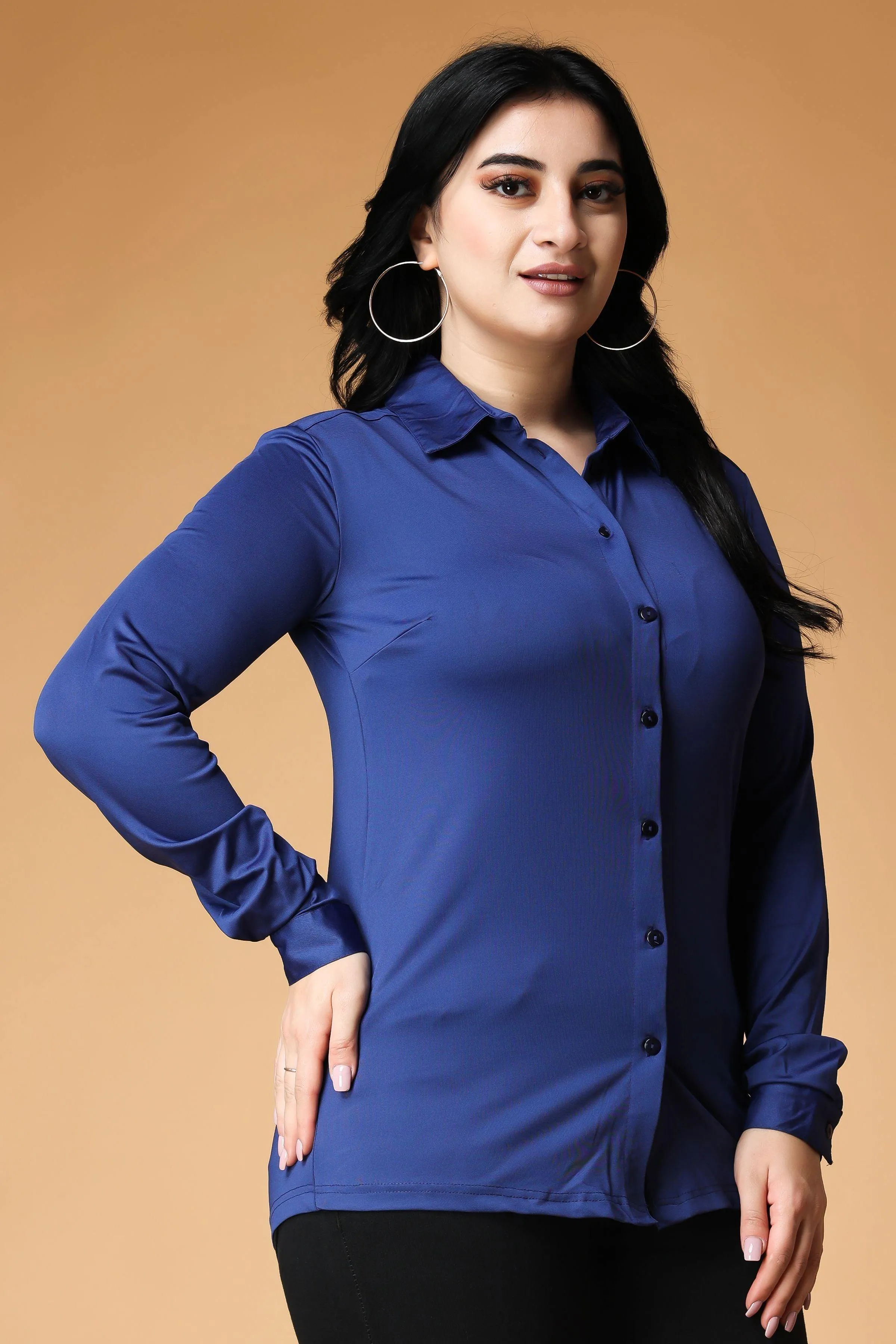 Blue Solid Satin Shirt