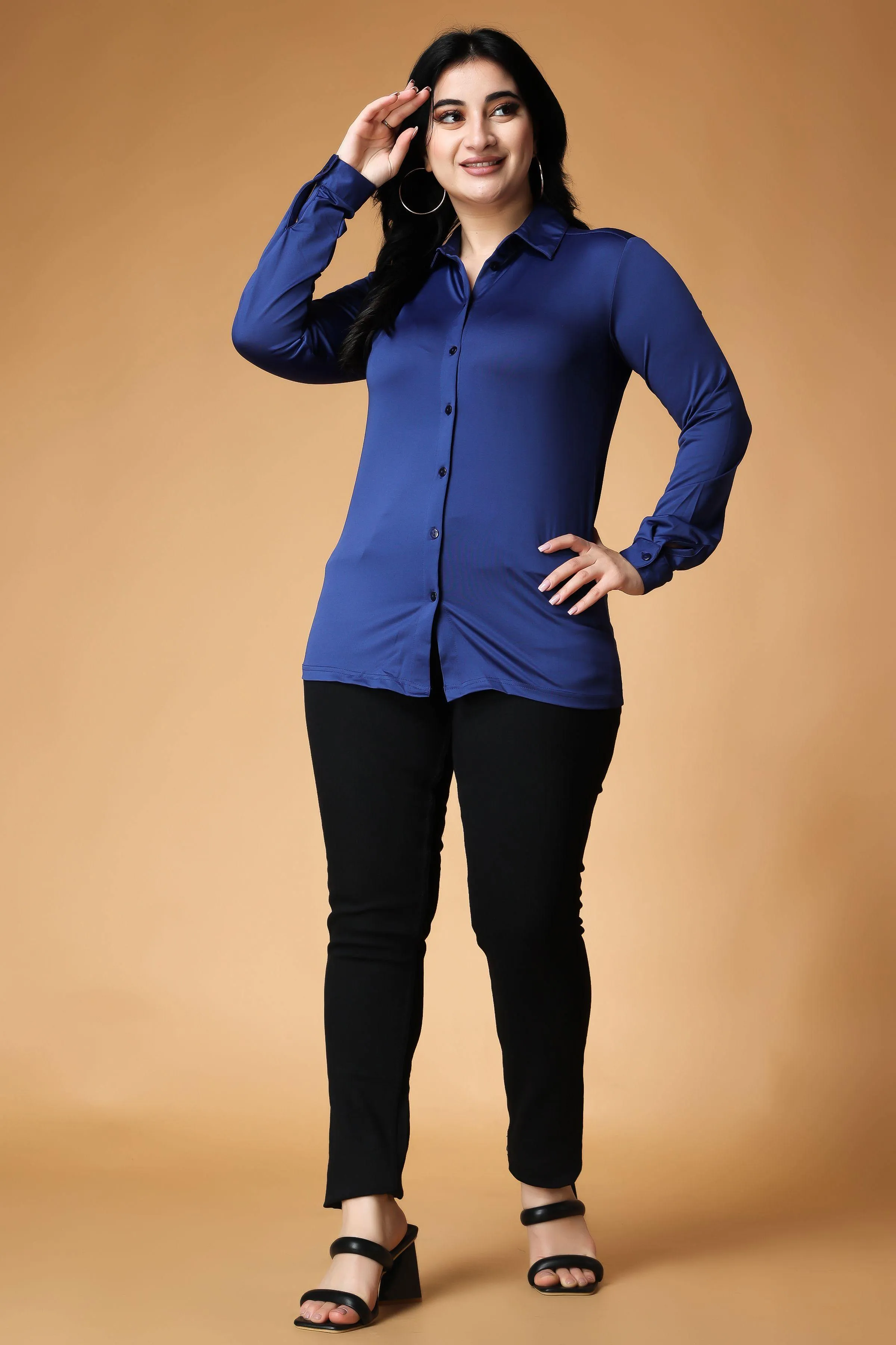 Blue Solid Satin Shirt