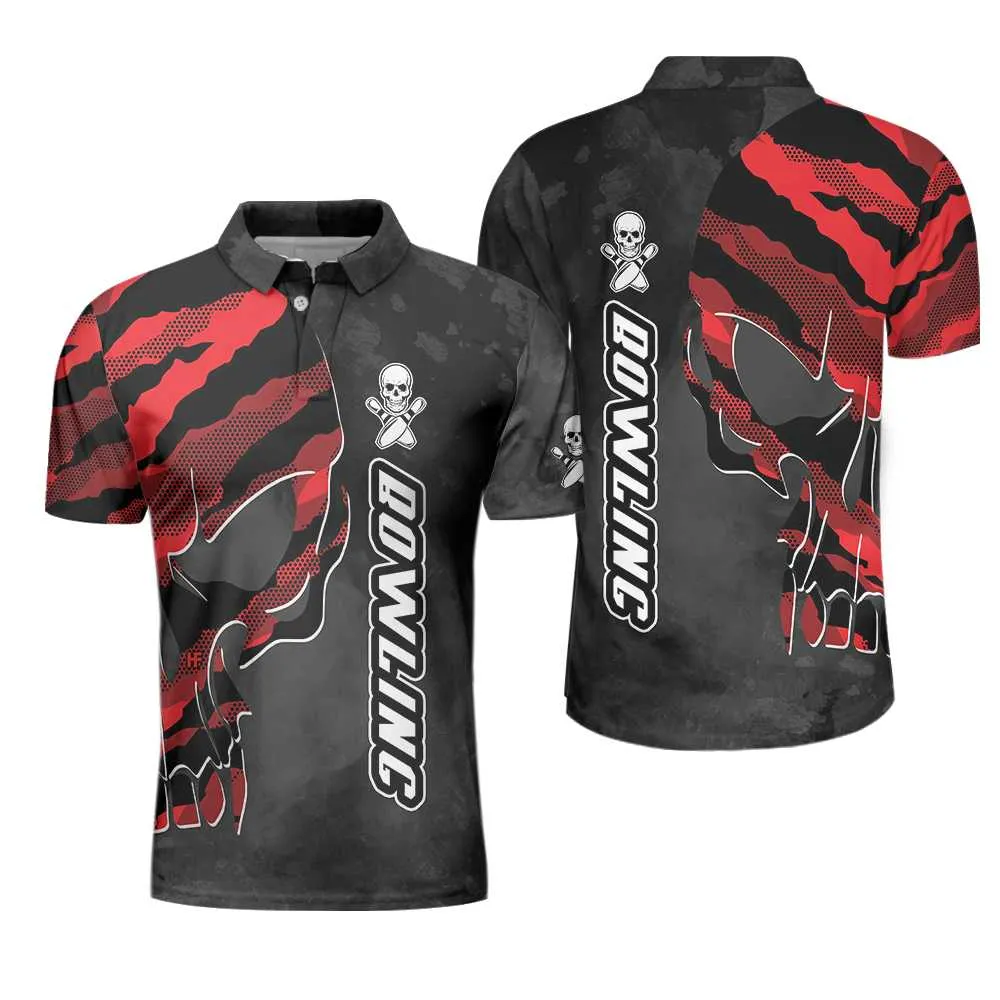 Coolest Skull Bowling With Camouflage Pattern Bowling Polo Shirt, Camo Bowling Shirt For Men Coolspod