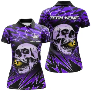 Coolspod Bowling And Pins Lightning Thunder Skull Bowling Customized Name 3D Polo Shirt For Women