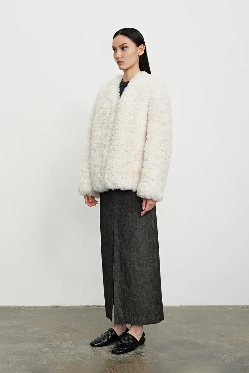 Cropped V Neck Persian Sheepskin Jacket