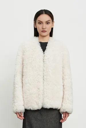 Cropped V Neck Persian Sheepskin Jacket